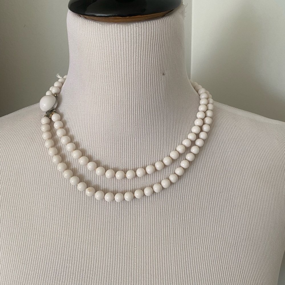 Vintage, 1950-1960’s Double Strand Hand-Knotted White Bead Necklace/Choker